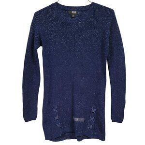 ANA Navy Metallic Knit Sweater S Ribbed Long Sleeve